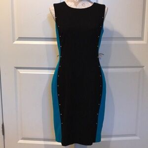 Calvin Klein Black and Blue Dress with brass accents